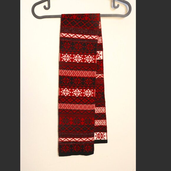 Talbots Vintage Wool scarf with snowflake design, black white and red - Picture 1 of 5
